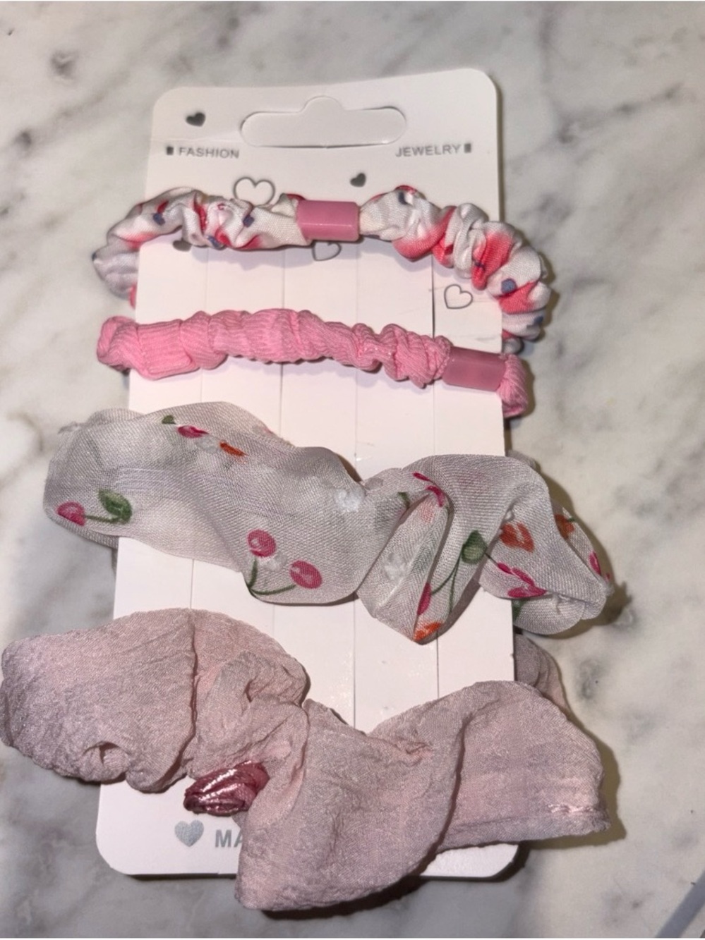 Pink Floral & Solid Scrunchie Set for Kids - 4-Pack